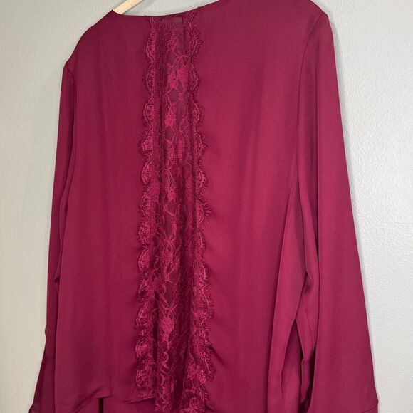 LC Lauren Conrad Lace Back Bell‎ Sleeve Burgandy Maroon blouse Dress shirt XL - Picture 4 of 9